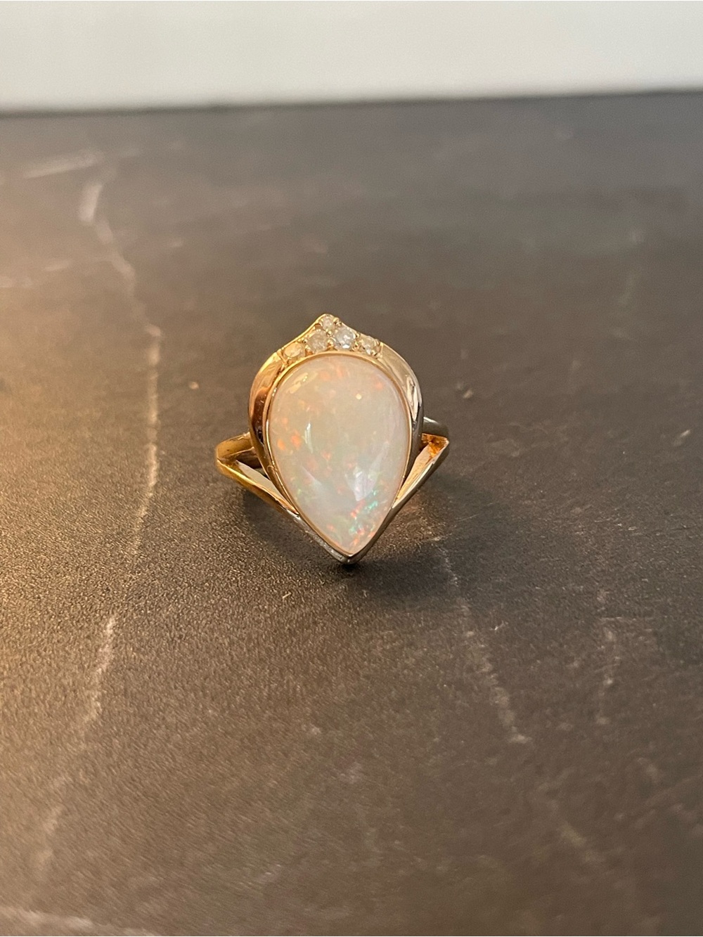Opal Teardrop Ring with Diamond Accents